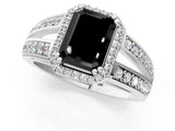 White gold Fancy Black Emerald Cut Diamond Halo Ring with Split Shank Pavé Band and Four-Prong Setting_13