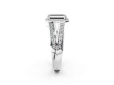 White gold Fancy Black Emerald Cut Diamond Halo Ring with Split Shank Pavé Band and Four-Prong Setting_14