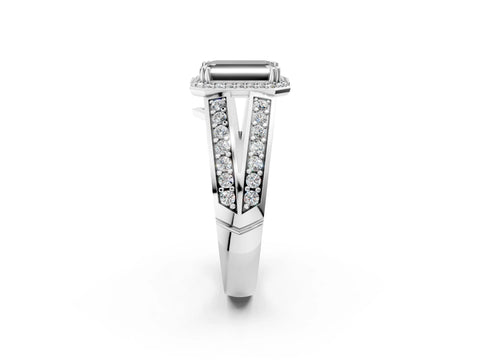White gold Fancy Black Emerald Cut Diamond Halo Ring with Split Shank Pavé Band and Four-Prong Setting_14