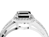 White gold Fancy Black Emerald Cut Diamond Halo Ring with Split Shank Pavé Band and Four-Prong Setting_16