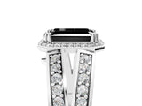 White gold Fancy Black Emerald Cut Diamond Halo Ring with Split Shank Pavé Band and Four-Prong Setting_17