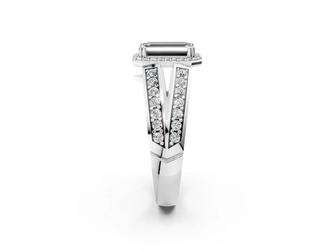 White gold Fancy Black Emerald Cut Diamond Halo Ring with Split Shank Pavé Band and Four-Prong Setting_2