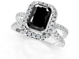 White gold Fancy Black Emerald Cut Diamond Halo Ring with Split Shank Pavé Band and Prong Setting_13