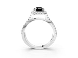 White gold Fancy Black Emerald Cut Diamond Halo Ring with Split Shank Pavé Band and Prong Setting_15