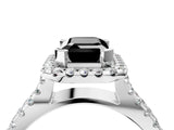White gold Fancy Black Emerald Cut Diamond Halo Ring with Split Shank Pavé Band and Prong Setting_16