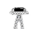 White gold Fancy Black Emerald Cut Diamond Halo Ring with Split Shank Pavé Band and Prong Setting_17