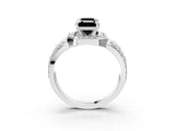 White gold Fancy Black Emerald Cut Diamond Halo Ring with Split Shank and Bezel Accents and Four-Prong Setting_3