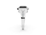 White gold Fancy Black Emerald Cut Diamond Halo Ring with Split Shank and Bezel Accents and Prong Setting_2