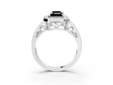 White gold Fancy Black Emerald Cut Diamond Halo Ring with Split Shank and Bezel Accents and Prong Setting_3