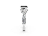 White gold Fancy Black Emerald Cut Diamond  Halo Twist Band Solitaire Prong Setting Ring_14