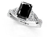 White gold Fancy Black Emerald Cut Diamond  Halo Twist Band Solitaire Prong Setting Ring_14