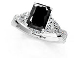White gold Fancy Black Emerald Cut Diamond  Halo Twist Band Solitaire Prong Setting Ring_14