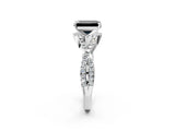 White gold Fancy Black Emerald Cut Diamond  Halo Twist Band Solitaire Prong Setting Ring_15
