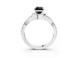 White gold Fancy Black Emerald Cut Diamond  Halo Twist Band Solitaire Prong Setting Ring_16