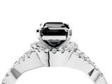 White gold Fancy Black Emerald Cut Diamond  Halo Twist Band Solitaire Prong Setting Ring_17