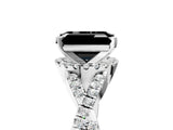 White gold Fancy Black Emerald Cut Diamond  Halo Twist Band Solitaire Prong Setting Ring_18