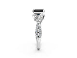 White gold Fancy Black Emerald Cut Diamond Halo Twist Band Solitaire Prong Setting Ring_2