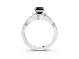 White gold Fancy Black Emerald Cut Diamond Halo Twist Band Solitaire Prong Setting Ring_3