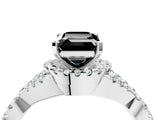 White gold Fancy Black Emerald Cut Diamond Halo Twist Band Solitaire Prong Setting Ring_4