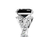 White gold Fancy Black Emerald Cut Diamond Halo Twist Band Solitaire Prong Setting Ring_5