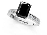 White gold Fancy Black Emerald Cut Diamond Milgrain Pavé Engagement Ring with Four-Prong Setting_1