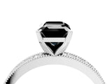 White gold Fancy Black Emerald Cut Diamond Milgrain Pavé Engagement Ring with Four-Prong Setting_4
