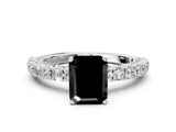 White gold Fancy Black Emerald Cut Diamond Pavé Band Solitaire Ring with Prong Setting_24