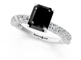 White gold Fancy Black Emerald Cut Diamond Pavé Band Solitaire Ring with Prong Setting_25