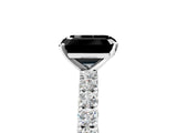 White gold Fancy Black Emerald Cut Diamond Pavé Band Solitaire Ring with Prong Setting_29