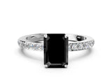 White gold Fancy Black Emerald Cut Diamond Pavé Engagement Ring with Round  Accents and Prong Setting_24