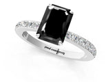 White gold Fancy Black Emerald Cut Diamond Pavé Engagement Ring with Round  Accents and Prong Setting_25