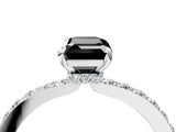 White gold Fancy Black Emerald Cut Diamond Pavé Engagement Ring with Round  Accents and Prong Setting_28