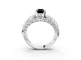 White gold Fancy Black Emerald Cut Diamond Pave Art Deco Split Shank Ring with Four-Prong Setting_3