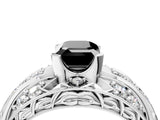 White gold Fancy Black Emerald Cut Diamond Pave Art Deco Split Shank Ring with Four-Prong Setting_4