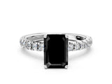 White gold Fancy Black Emerald Cut Diamond Pave Band Solitaire Ring with Round  and Prong Setting_72