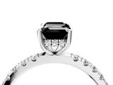 White gold Fancy Black Emerald Cut Diamond Pave Band Solitaire Ring with Round  and Prong Setting_76