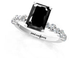 White gold Fancy Black Emerald Cut Diamond Prong Set Engagement Ring with Pave Band_1