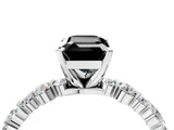 White gold Fancy Black Emerald Cut Diamond Prong Set Engagement Ring with Pave Band_4