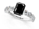 White gold Fancy Black Emerald Cut Diamond Prong Setting with Side Stones on a Pave Band_1
