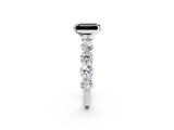 White gold Fancy Black Emerald Cut Diamond Prong Setting with Side Stones on a Pave Band_2