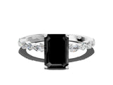 White gold Fancy Black Emerald Cut Diamond Ring with Marquise and Round  Side Stones and Four-Prong Setting_48