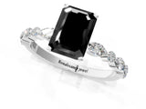 White gold Fancy Black Emerald Cut Diamond Ring with Marquise and Round  Side Stones and Four-Prong Setting_49