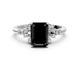 White gold Fancy Black Emerald Cut Diamond Ring with Side Stones and Four-Prong Setting_60