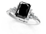 White gold Fancy Black Emerald Cut Diamond Ring with Side Stones and Four-Prong Setting_61