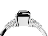 White gold Fancy Black Emerald Cut Diamond Ring with Side Stones and Four-Prong Setting_64