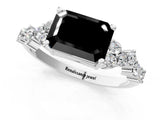 White gold Fancy Black Emerald Cut Diamond Scattered Round Accent Ring with Prong Setting_13