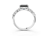 White gold Fancy Black Emerald Cut Diamond Scattered Round Accent Ring with Prong Setting_15