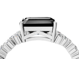 White gold Fancy Black Emerald Cut Diamond Scattered Round Accent Ring with Prong Setting_16