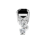 White gold Fancy Black Emerald Cut Diamond Scattered Round Accent Ring with Prong Setting_17