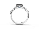 White gold Fancy Black Emerald Cut Diamond Scattered Round Accent Ring with Prong Setting_27